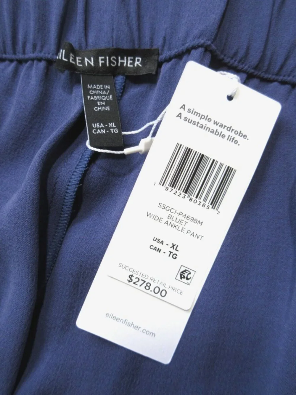 NWT Eileen Fisher Wide Ankle in Bluette Silk Georgette Pants XL